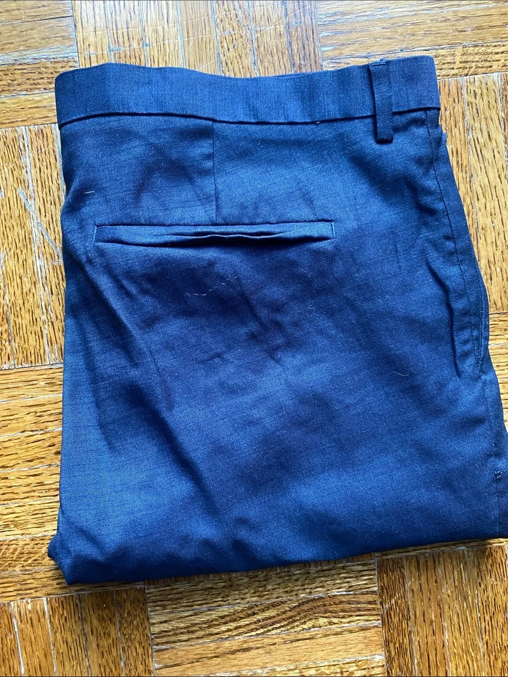 H&M Slim-Fit Linen-Blend Suit Pants in dark navy blue.